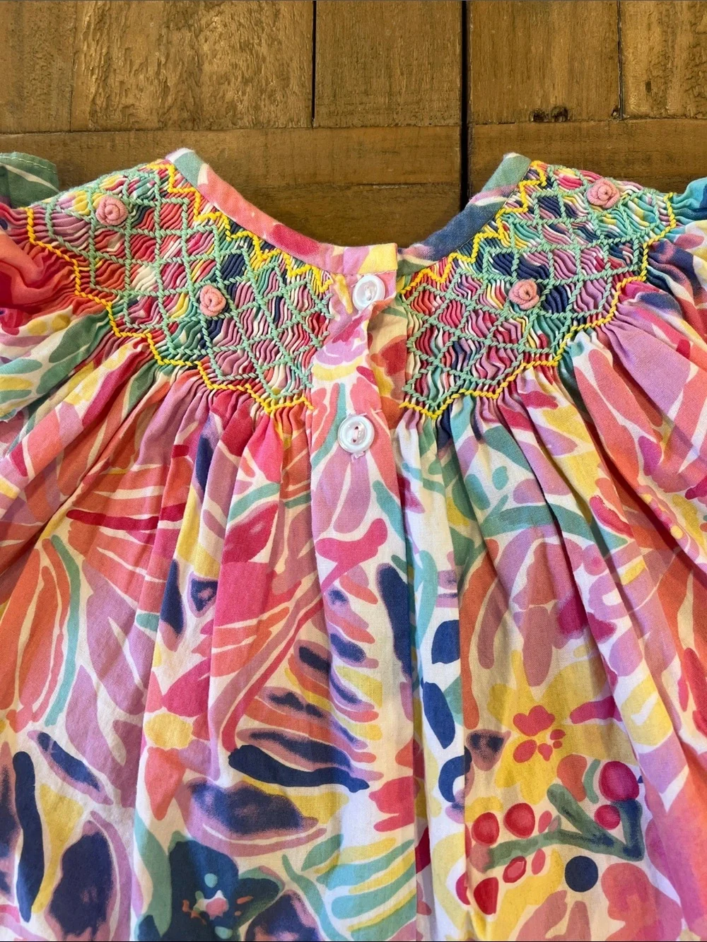 Stitchy fish smocked floral top and bloomers matching set 9 months vibrant